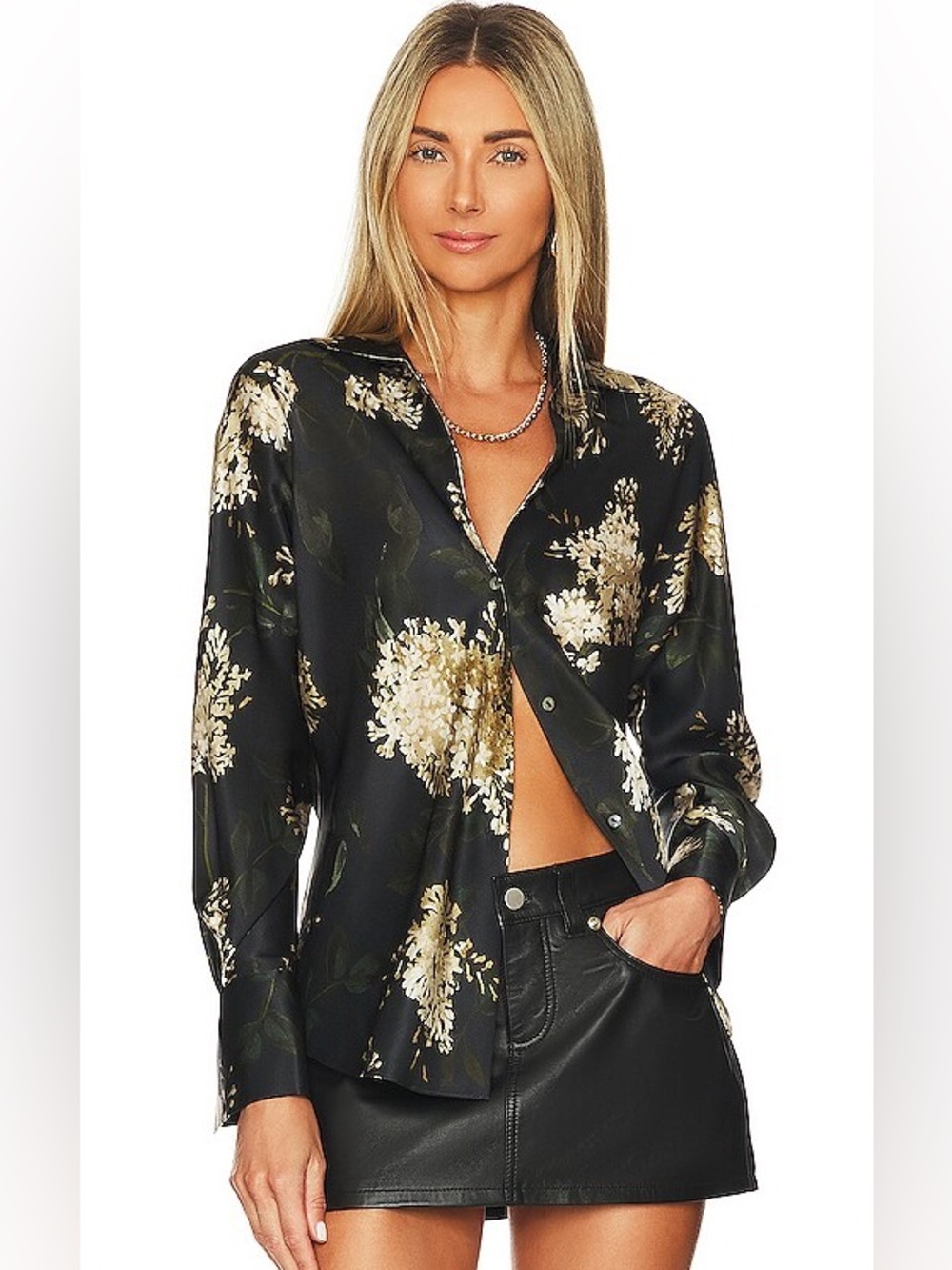 Vince Lilac Bias Long Sleeve Silk Blouse in Coastal Small
